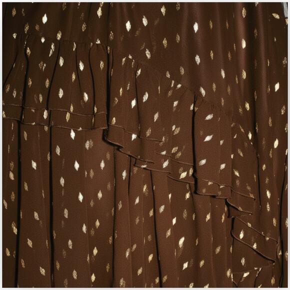 Commense Brown and Gold Foil Spot Chiffon Cami Dress with Sheer Cape — Size XL - Picture 7 of 8